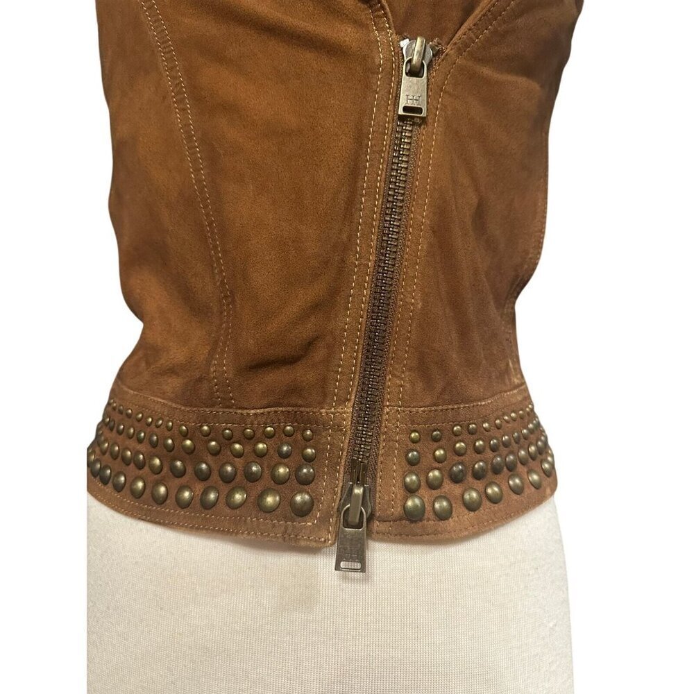 Haute Hippie XS Goat Suede Studded Cognac Leather Moto Vest Jacket MSRP $695 - Picture 11 of 11